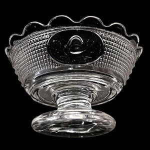Vintage 1940s Swan Pattern Pressed Glass Footed Dessert Bowls Mesh Set of 2